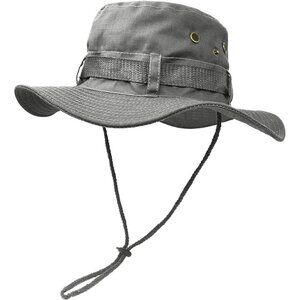 Unisex Light Grey Wide Brim Boonie With Chin Strap Adjustable Classic Cowboy Hat